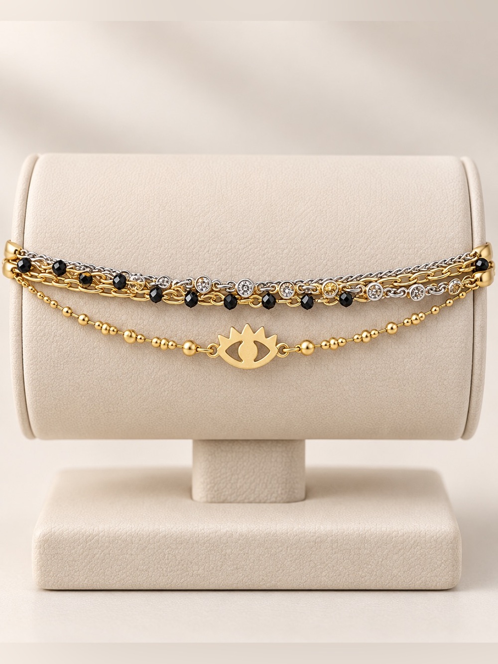 NWT Lucky Brand Spades & Studs Mixed Metal Layered Bracelet Semi-Precious Accent